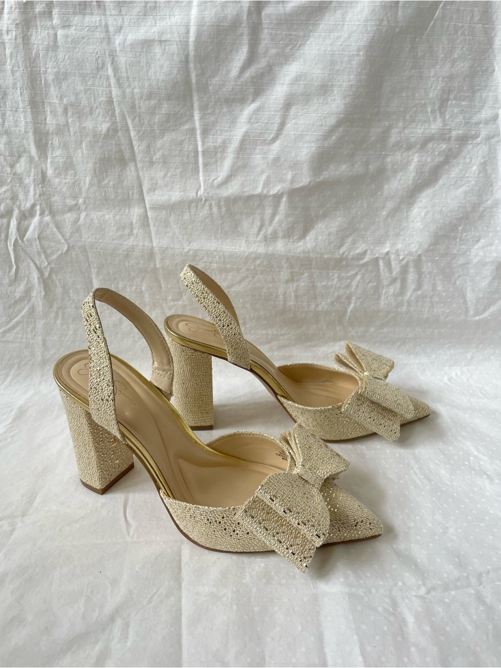 Jessica Simpson Nekira 3 Slingback Heel Pumps - Natural Gold Glitter size 8 New - Picture 6 of 12